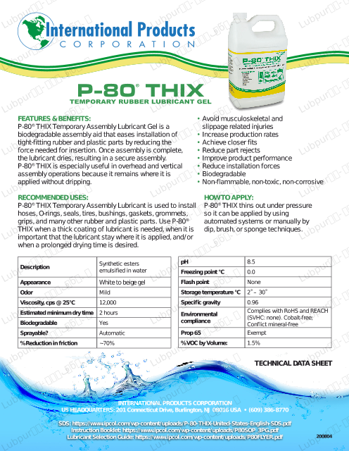 IPC P-80 THIX Temporary Rubber Lubricant Gel 临时橡胶润滑凝胶3.6KG/瓶_Lubpur超润